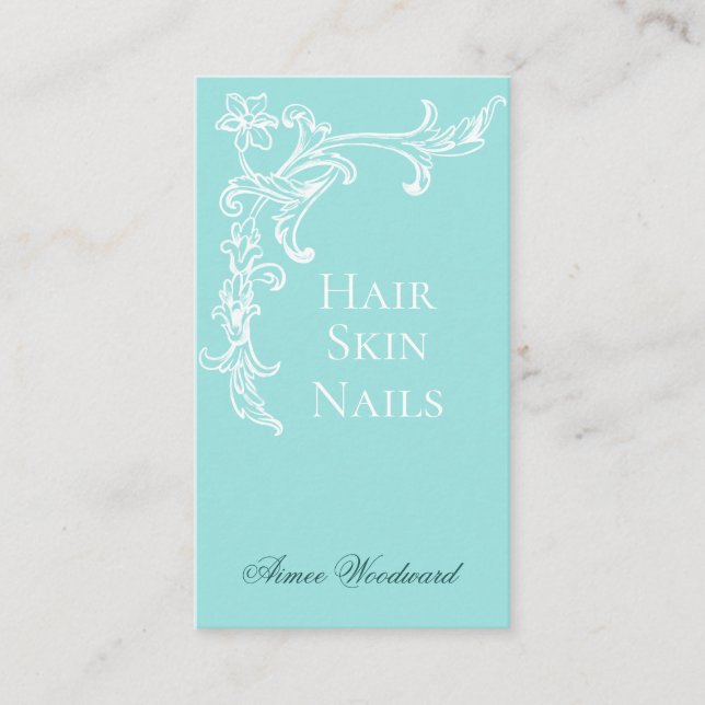 Elegante y florida tarjeta de visita Aqua Blue and (Anverso)