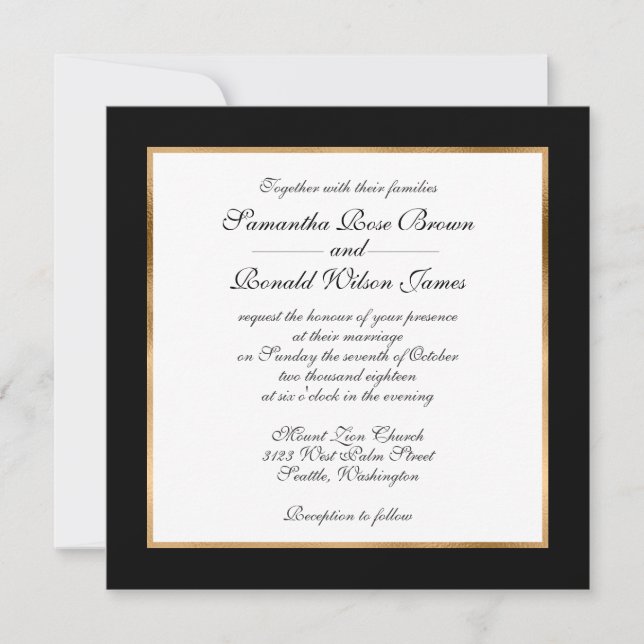 Elegante y formal invitación a la Boda de Oro Blan (Anverso)