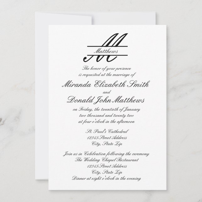 Elegante y formal - Invitación Boda/Recepción (Anverso)