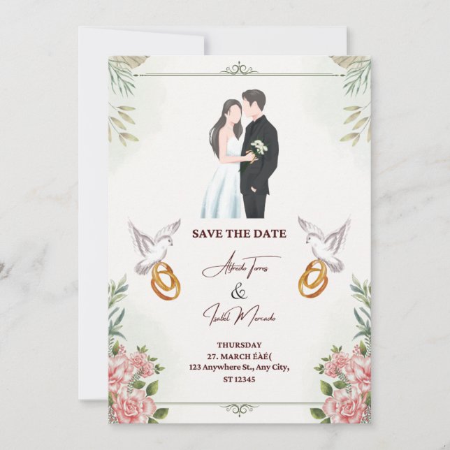 Elegante y hermosa invitación a la boda (Anverso)