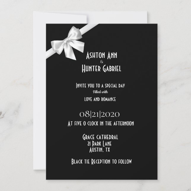Elegante y hermosa invitación a la boda blanca neg (Anverso)