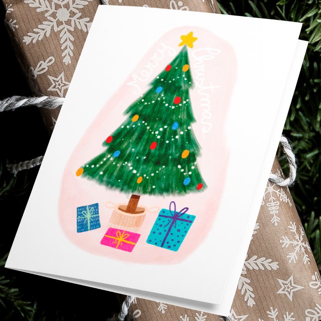Elegante y lindo árbol de navidad con regalo (Front)