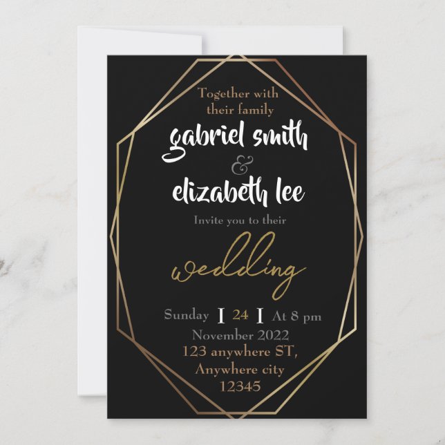 elegante y lujosa invitación a la boda de oro (Anverso)