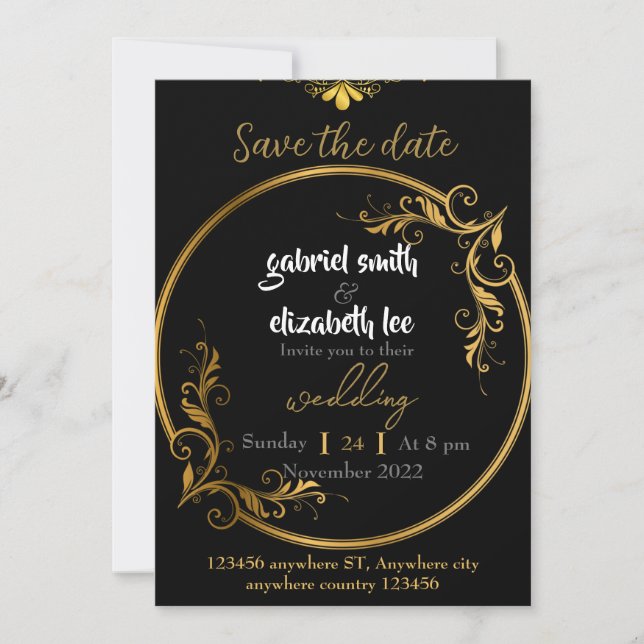 elegante y lujosa invitación a la boda de oro (Anverso)