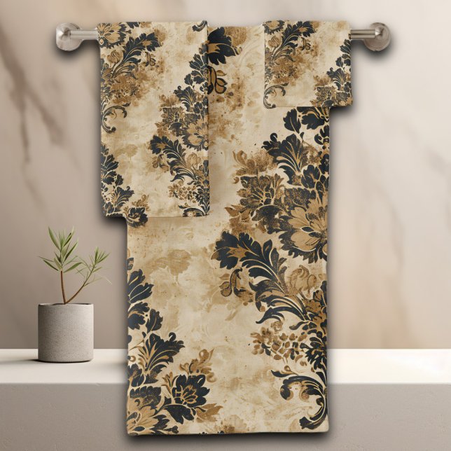Elegante y lujoso Oro Negro Beige Marfil Damask (Subido por el creador)