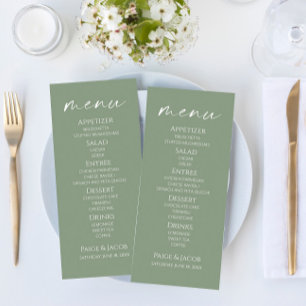 Elegante y minimalista menú de Boda verde sabio