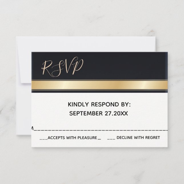 Elegante y moderna boda blanca y dorada RSVP (Anverso)