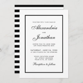Elegante y moderna invitación a la boda blanca y n