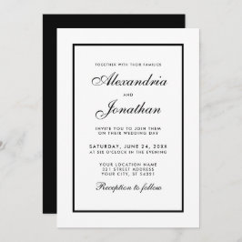 Elegante y moderna invitación a la boda blanca y n