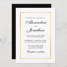 Elegante y moderna invitación a la boda blanca y n