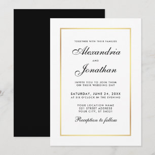 Elegante y moderna invitación a la boda blanca y n