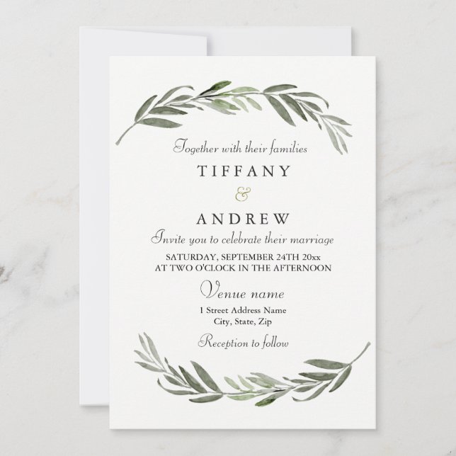 Elegante y moderna invitación a la boda de la hoja (Anverso)
