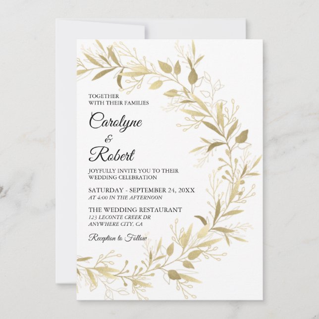 Elegante y moderna invitación a la boda de la hoja (Anverso)