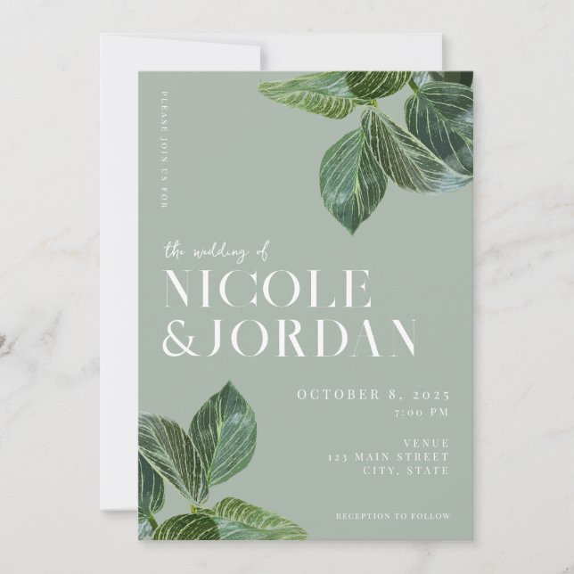 Elegante y moderna invitación a la boda de la vege (Anverso)