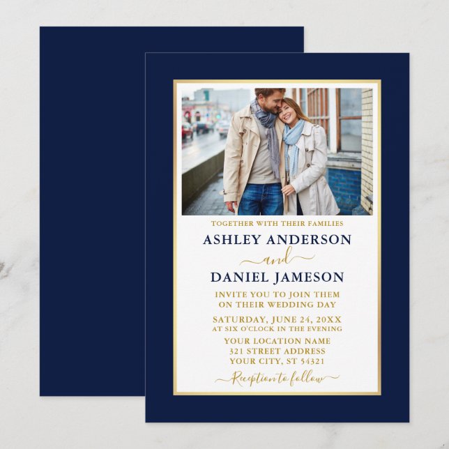 Elegante y moderna invitación a la Boda de Oro Azu (Anverso / Reverso)