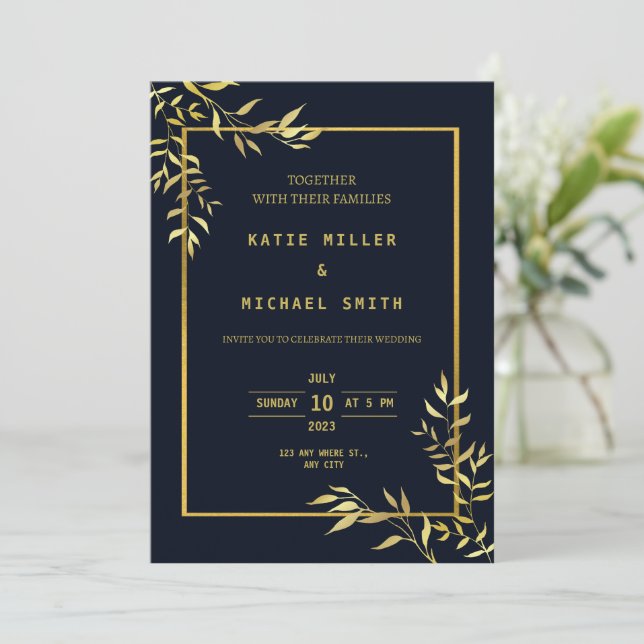 Elegante y moderna invitación a la Boda de Oro de  (Anverso de pie)