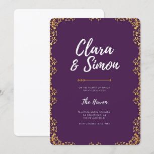 Elegante y moderna invitación a la boda de oro púr