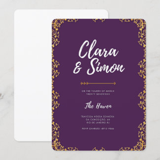 Elegante y moderna invitación a la boda de oro púr