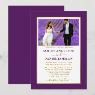 Elegante y moderna invitación a la boda de oro púr