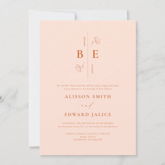 Elegante y moderna invitación a la boda de Peach F (Anverso)