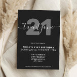 Elegante y moderna invitación a los 21 años<br><div class="desc">Moderna y elegante Invitación de cumpleaños número 21. Minimalista diseño de plantillas de invitación para 21 cumpleaños con elegante letra de guión con letra a mano de caligrafía.</div>