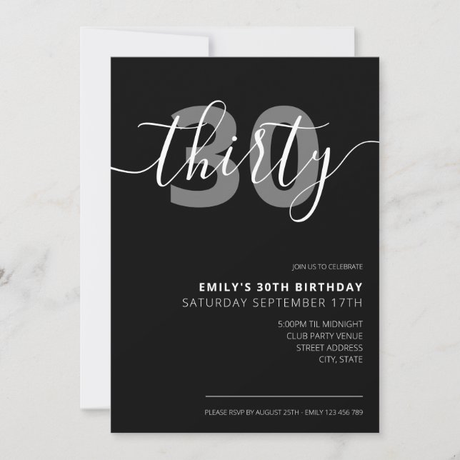 Elegante y moderna invitación a los 30 años (Anverso)