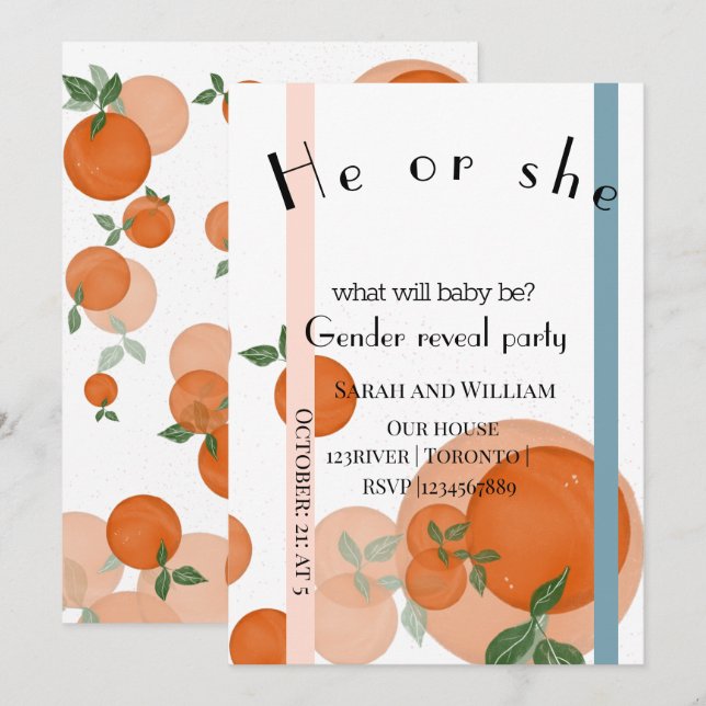 Elegante y moderna invitación a revelar género (Anverso / Reverso)
