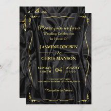 Elegante Y Moderna Invitación De Boda Negra Y Oro