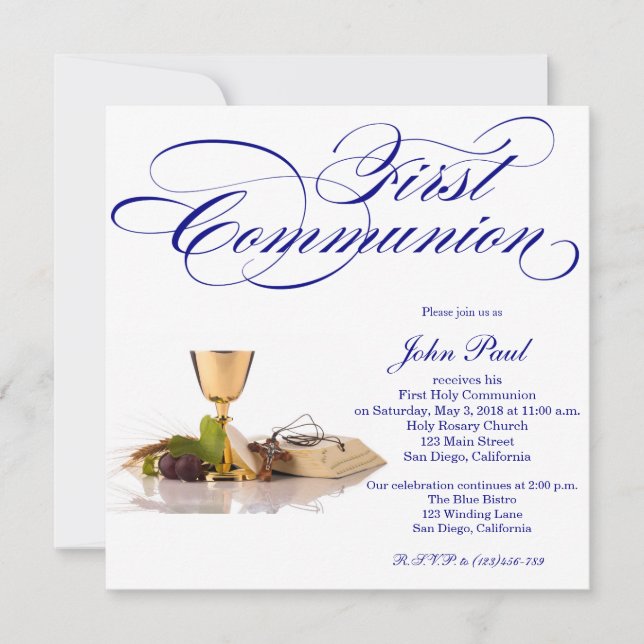 Elegante y moderna Primera Invitación de la comuni (Anverso)