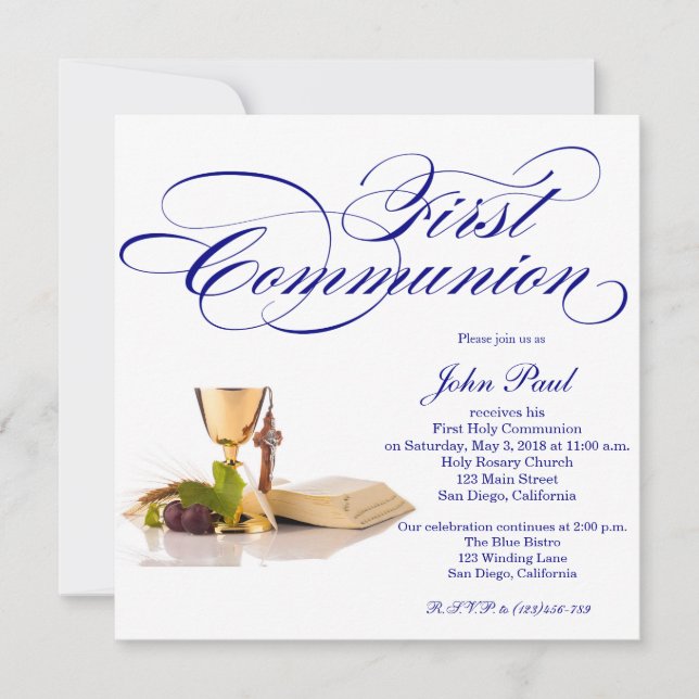 Elegante y moderna Primera Invitación de la comuni (Anverso)