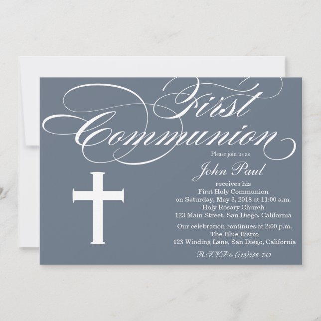 Elegante y moderna Primera Invitación de la comuni (Anverso)