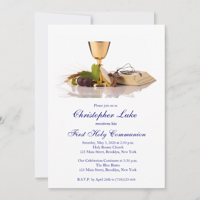 Elegante y moderna Primera Invitación de la comuni (Anverso)