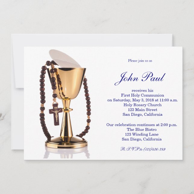 Elegante y moderna Primera Invitación de la comuni (Anverso)