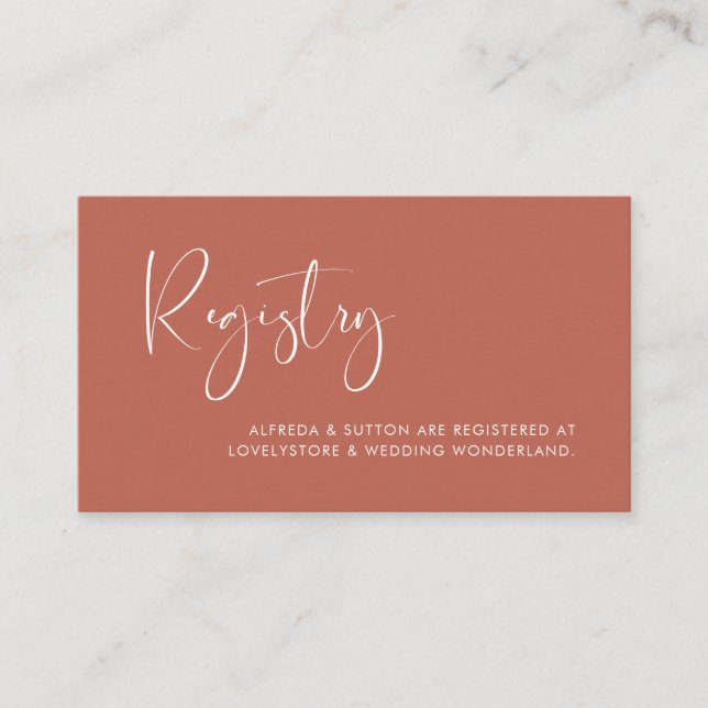 Elegante y moderna tarjeta de registro de bodas de (Anverso)