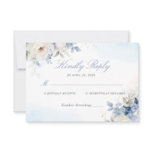 Elegante y moderna tarjeta RSVP de boda floral azu