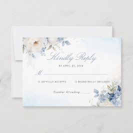 Elegante y moderna tarjeta RSVP de boda floral azu