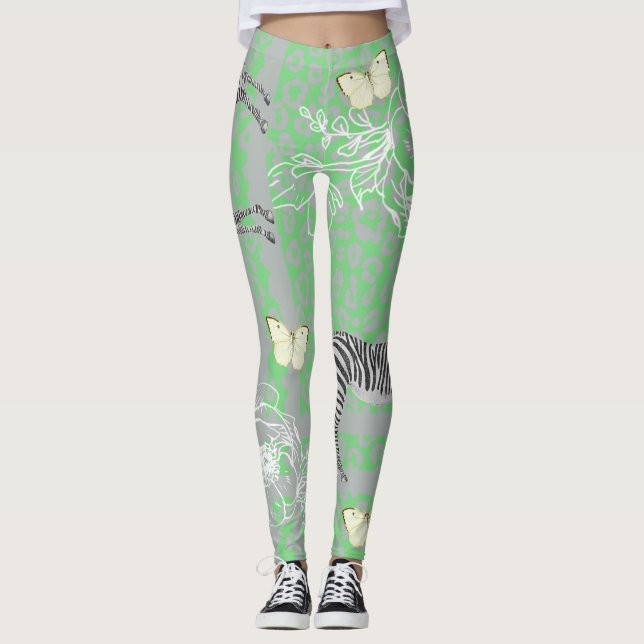 Elegante y moderno Boho Ecléctico Green Leggings (Anverso)