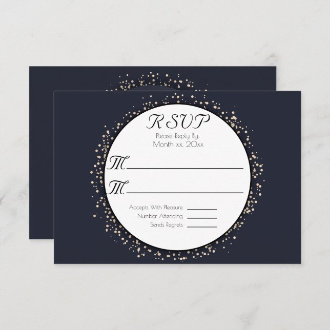 Elegante y moderno Confetti Gold Wedding RSVP Card (Anverso / Reverso)