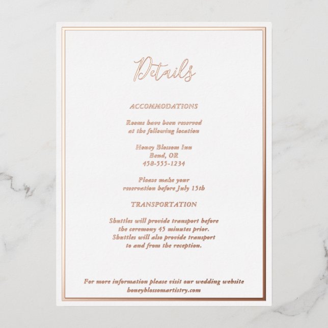 Elegante y moderno Detalles Tarjeta De Alojamiento (Anverso)