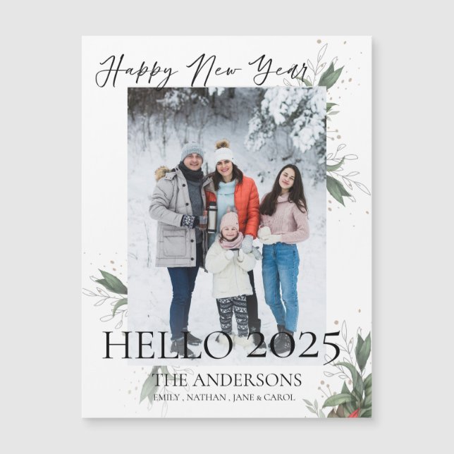 Elegante y moderno guión floral Feliz Año Nuevo 20 (Anverso)