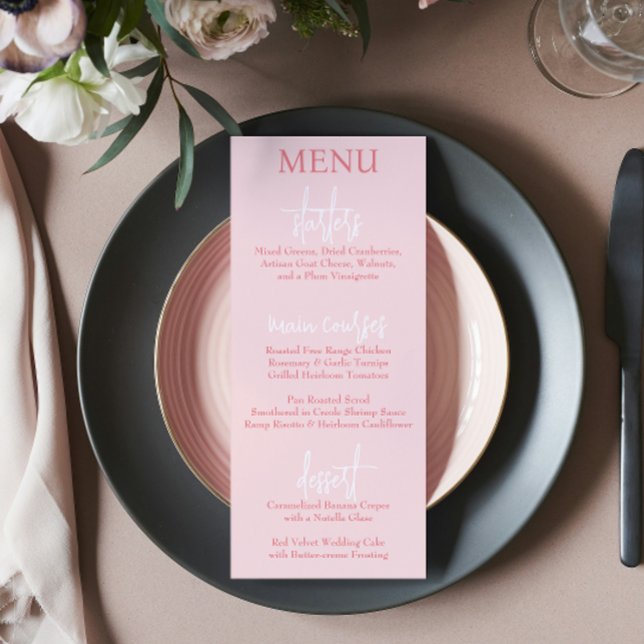 Elegante y moderno menú boda de Rubor rosado (Elegant modern Script Pink Blush wedding Menu)