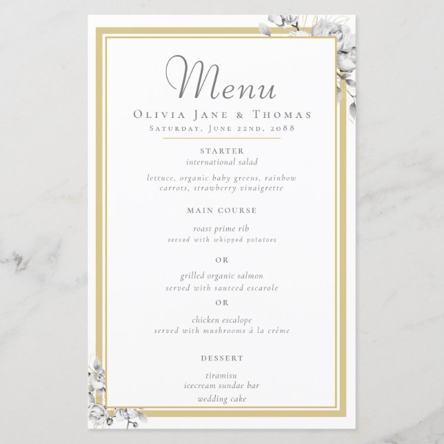 Elegante y moderno menú de Boda floral con marco d (Anverso)