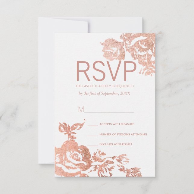 Elegante y moderno Rosa de tarjetas RSVP con flore (Anverso)