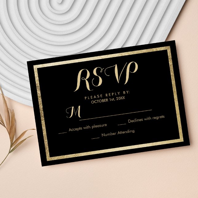 Elegante y moderno RSVP negro de imitación de oro (Elegant stylish modern black faux gold RSVP)