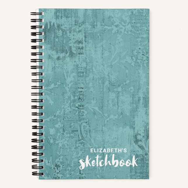 Elegante y personalizado libro de esbozo Verde azu (Anverso)