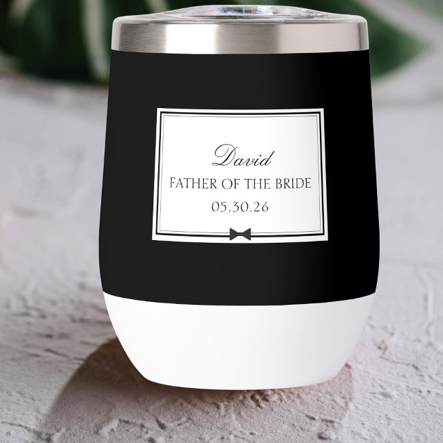 Elegante y personalizado padre Bowtie de la novia (Customizable father of the bride tumbler – add name & date for a memorable wedding party gift.)