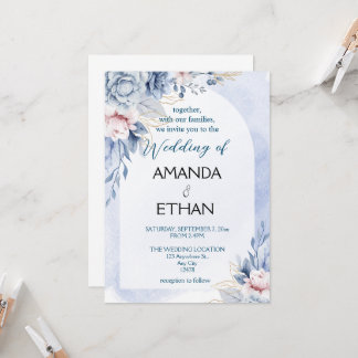 Elegante y polvorienta invitación a la boda floral