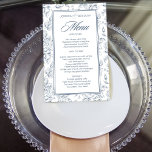 Elegante y polvoriento menú boda de rosas vintage<br><div class="desc">Elegante rosas vintage azul polvoriento patrón floral botánico en un boda de  de guiones de caligrafía de fondo blanco.</div>