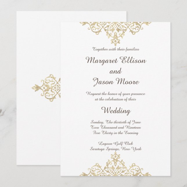 Elegante y Purpurinoso invitación a la Boda de Oro (Anverso / Reverso)
