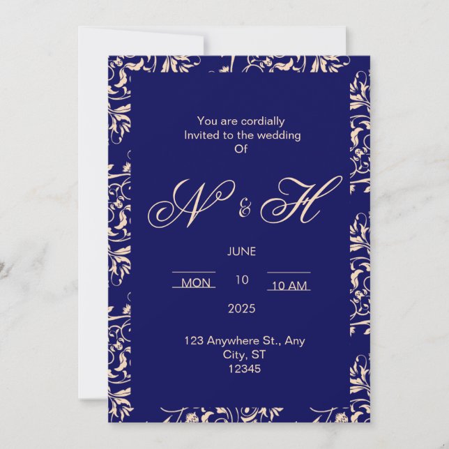 Elegante y romántica invitación a la boda (Anverso)
